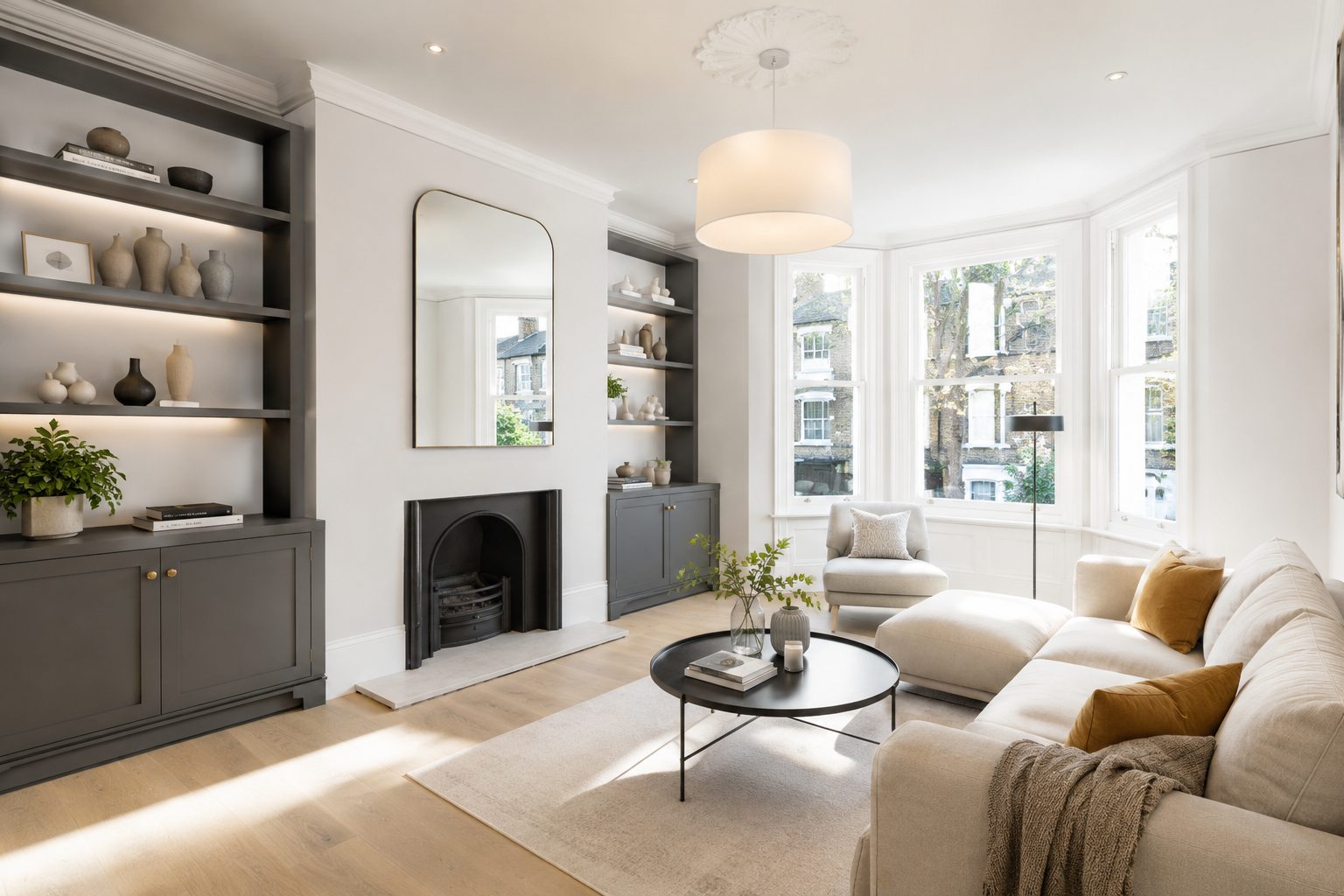Completed London living room after renovation